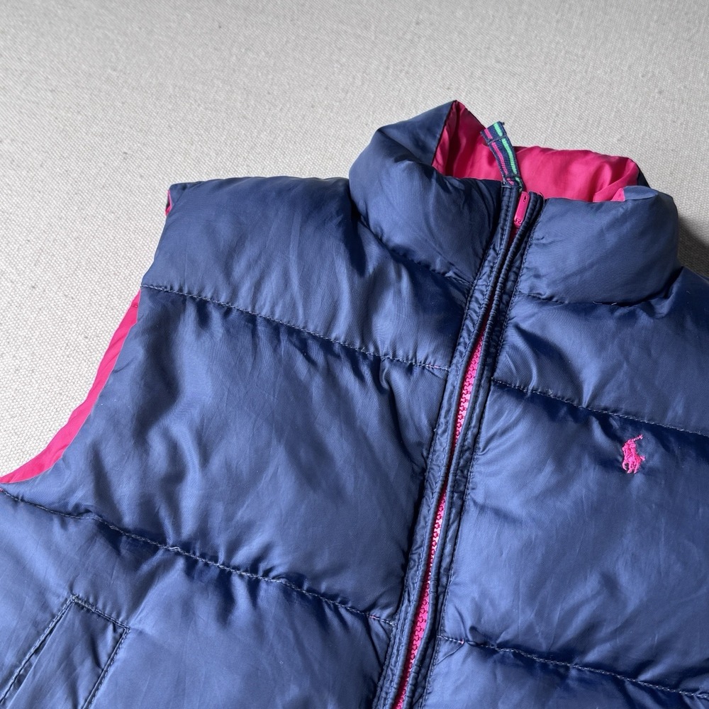 Ralph Lauren Kids Reversible Down Puffer Vest Blue Pink Polo Insulated Size 6